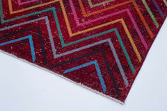 Geometric Carpet Red Geometric Cotton Wool Handmade Area Rug 4'7'' x 12'4''