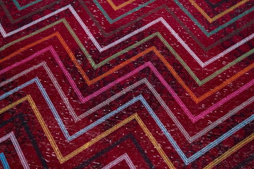 Geometric Carpet Red Geometric Cotton Wool Handmade Area Rug 4'7'' x 12'4''