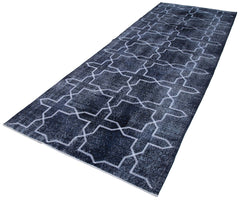 Geometric Carpet Black Geometric Cotton Wool Handmade Area Rug 4'7'' x 12'7''