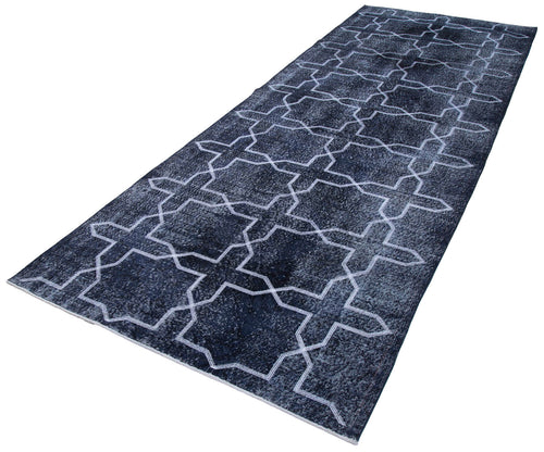 Geometric Carpet Black Geometric Cotton Wool Handmade Area Rug 4'7'' x 12'7''