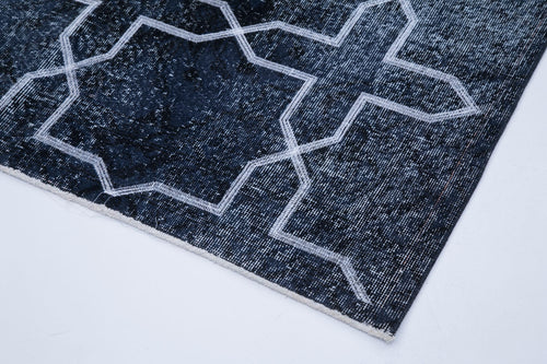 Geometric Carpet Black Geometric Cotton Wool Handmade Area Rug 4'7'' x 12'7''