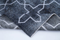 Geometric Carpet Black Geometric Cotton Wool Handmade Area Rug 4'7'' x 12'7''