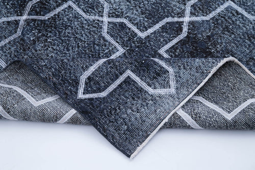 Geometric Carpet Black Geometric Cotton Wool Handmade Area Rug 4'7'' x 12'7''