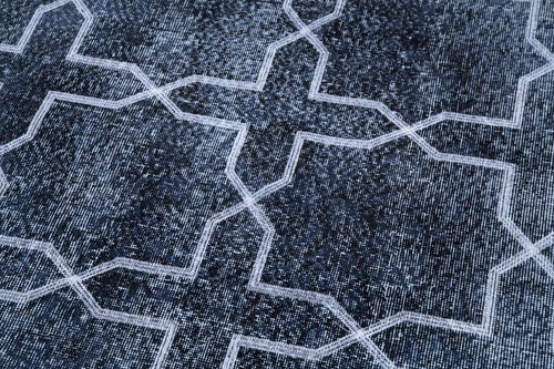 Geometric Carpet Black Geometric Cotton Wool Handmade Area Rug 4'7'' x 12'7''