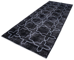 Geometric Carpet Black Geometric Cotton Wool Handmade Area Rug 4'10'' x 12'2''