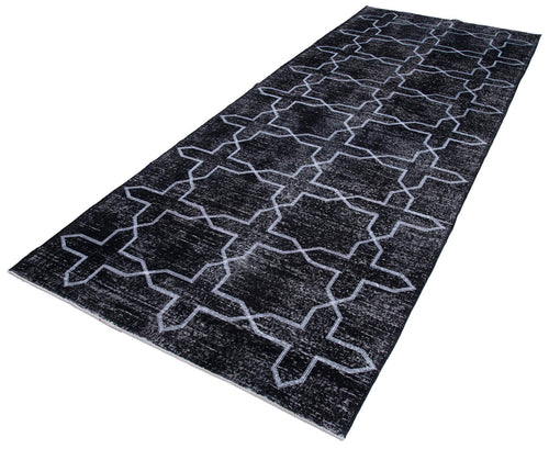 Geometric Carpet Black Geometric Cotton Wool Handmade Area Rug 4'10'' x 12'2''