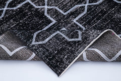 Geometric Carpet Black Geometric Cotton Wool Handmade Area Rug 4'10'' x 12'2''