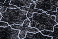 Geometric Carpet Black Geometric Cotton Wool Handmade Area Rug 4'10'' x 12'2''