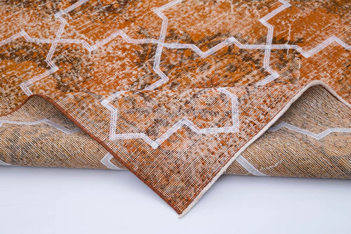 Geometric Carpet Orange Geometric Cotton Wool Handmade Area Rug 4'7'' x 12'9''