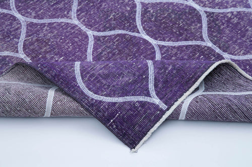 Geometric Carpet Purple Geometric Cotton Wool Handmade Area Rug 4'9'' x 12'5''