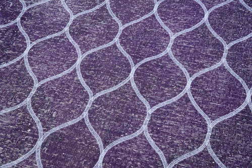 Geometric Carpet Purple Geometric Cotton Wool Handmade Area Rug 4'9'' x 12'5''