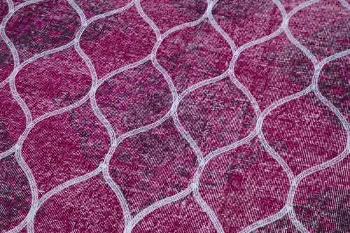 Geometric Carpet Pink Geometric Cotton Wool Handmade Area Rug 4'10'' x 12'4''