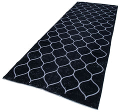 Geometric Carpet Black Geometric Cotton Wool Handmade Area Rug 4'8'' x 12'8''