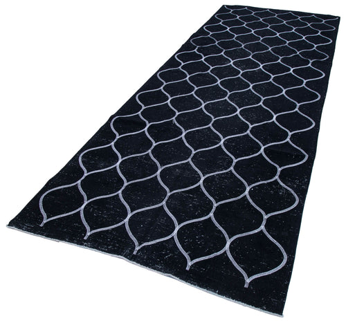 Geometric Carpet Black Geometric Cotton Wool Handmade Area Rug 4'8'' x 12'8''