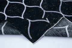 Geometric Carpet Black Geometric Cotton Wool Handmade Area Rug 4'8'' x 12'8''