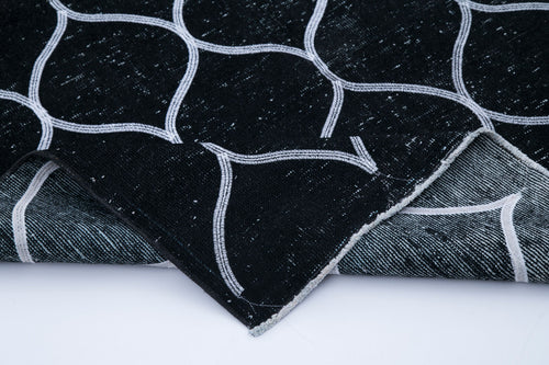 Geometric Carpet Black Geometric Cotton Wool Handmade Area Rug 4'8'' x 12'8''