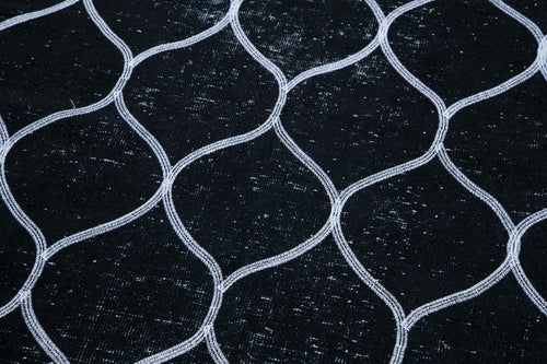 Geometric Carpet Black Geometric Cotton Wool Handmade Area Rug 4'8'' x 12'8''