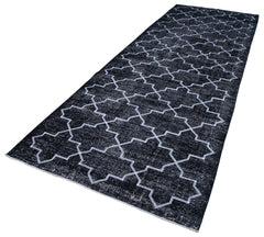 Geometric Carpet Black Geometric Cotton Wool Handmade Area Rug 4'9'' x 13'3''