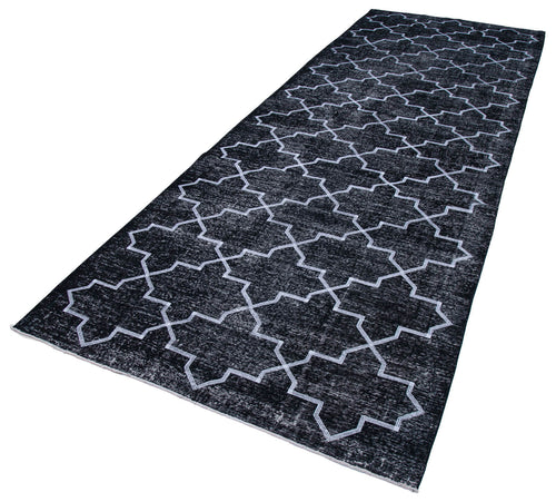 Geometric Carpet Black Geometric Cotton Wool Handmade Area Rug 4'9'' x 13'3''