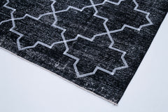 Geometric Carpet Black Geometric Cotton Wool Handmade Area Rug 4'9'' x 13'3''