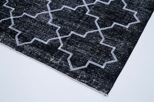 Geometric Carpet Black Geometric Cotton Wool Handmade Area Rug 4'9'' x 13'3''