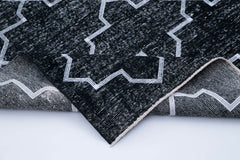 Geometric Carpet Black Geometric Cotton Wool Handmade Area Rug 4'9'' x 13'3''