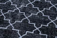 Geometric Carpet Black Geometric Cotton Wool Handmade Area Rug 4'9'' x 13'3''