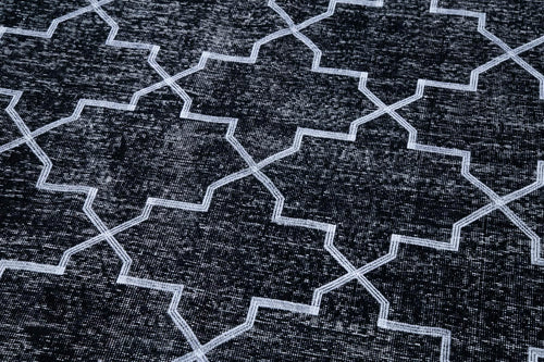 Geometric Carpet Black Geometric Cotton Wool Handmade Area Rug 4'9'' x 13'3''