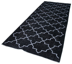 Geometric Carpet Black Geometric Cotton Wool Handmade Area Rug 4'8'' x 11'6''