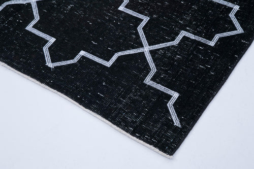 Geometric Carpet Black Geometric Cotton Wool Handmade Area Rug 4'8'' x 11'6''