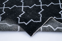 Geometric Carpet Black Geometric Cotton Wool Handmade Area Rug 4'8'' x 11'6''
