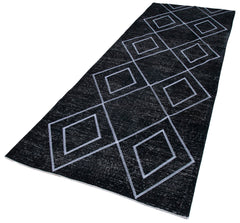 Geometric Carpet Black Geometric Cotton Wool Handmade Area Rug 4'3'' x 11'10''
