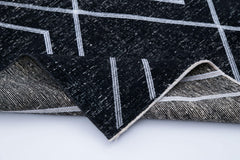 Geometric Carpet Black Geometric Cotton Wool Handmade Area Rug 4'3'' x 11'10''