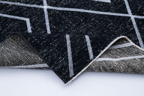 Geometric Carpet Black Geometric Cotton Wool Handmade Area Rug 4'3'' x 11'10''