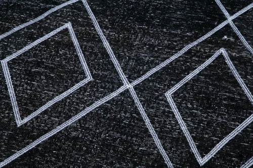 Geometric Carpet Black Geometric Cotton Wool Handmade Area Rug 4'3'' x 11'10''