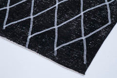 Geometric Carpet Black Geometric Cotton Wool Handmade Area Rug 4'9'' x 11'6''