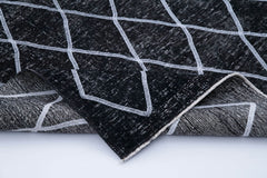 Geometric Carpet Black Geometric Cotton Wool Handmade Area Rug 4'9'' x 11'6''