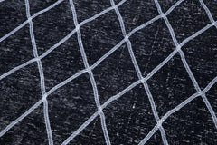 Geometric Carpet Black Geometric Cotton Wool Handmade Area Rug 4'9'' x 11'6''
