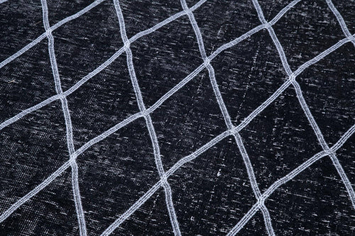 Geometric Carpet Black Geometric Cotton Wool Handmade Area Rug 4'9'' x 11'6''