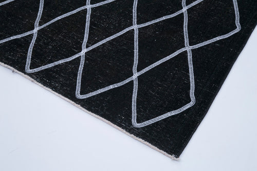 Geometric Carpet Black Geometric Cotton Wool Handmade Area Rug 4'10'' x 12'6''