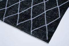 Geometric Carpet Black Geometric Cotton Wool Handmade Area Rug 4'9'' x 12'9''