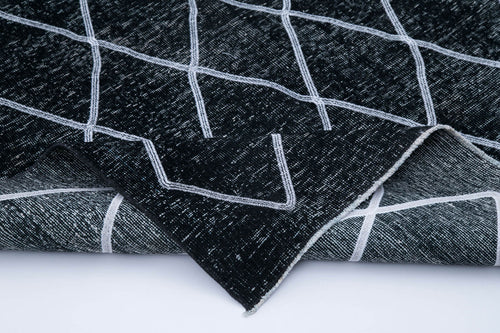 Geometric Carpet Black Geometric Cotton Wool Handmade Area Rug 4'9'' x 12'9''