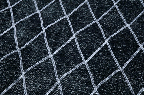 Geometric Carpet Black Geometric Cotton Wool Handmade Area Rug 4'9'' x 12'9''