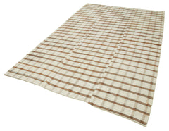 Striped Kilim Beige Striped Cotton Wool Handmade Area Rug 5'7'' x 9'1''