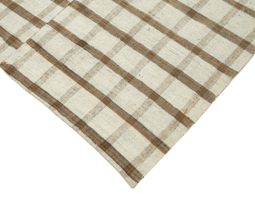 Striped Kilim Beige Striped Cotton Wool Handmade Area Rug 5'7'' x 9'1''