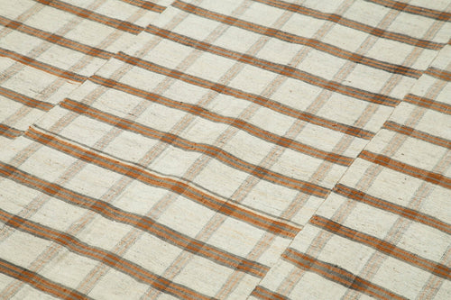 Striped Kilim Beige Striped Cotton Wool Handmade Area Rug 5'7'' x 9'1''