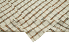 Striped Kilim Beige Striped Cotton Wool Handmade Area Rug 5'7'' x 9'1''