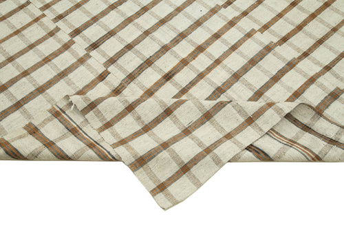 Striped Kilim Beige Striped Cotton Wool Handmade Area Rug 5'7'' x 9'1''