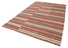 Striped Kilim Brown Striped Cotton Wool Handmade Area Rug 6'8'' x 10'4''