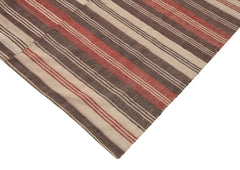 Striped Kilim Brown Striped Cotton Wool Handmade Area Rug 6'8'' x 10'4''
